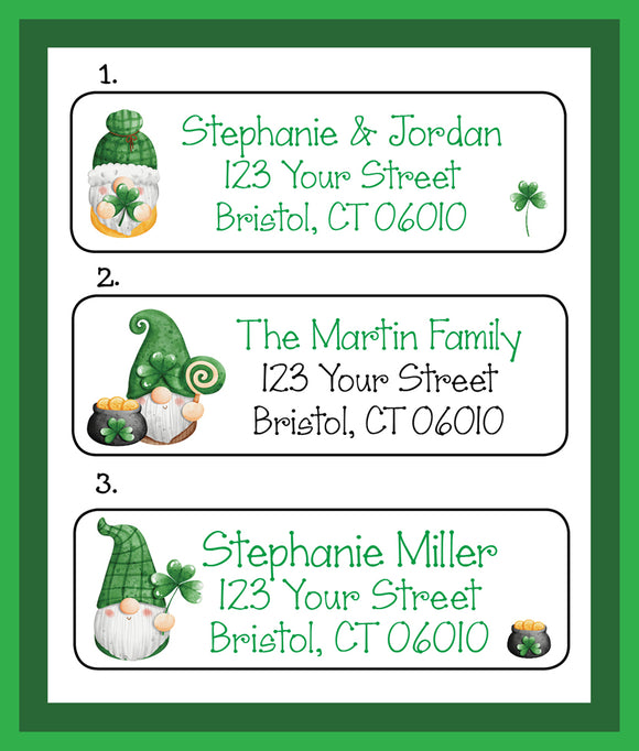 Personalized Labels St, Patrick's Day GARDEN GNOMES Labels, Property of, ADDRESS Labels, Sets of 30