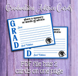 Printable Graduation Advice Cards, Grad Party Advice & Wishes, Class of 2026 Advice Cards, Instant Download - J & S Graphics