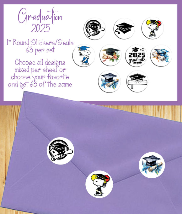 2025 Graduation Designs Stickers Seals, 63 Round 1