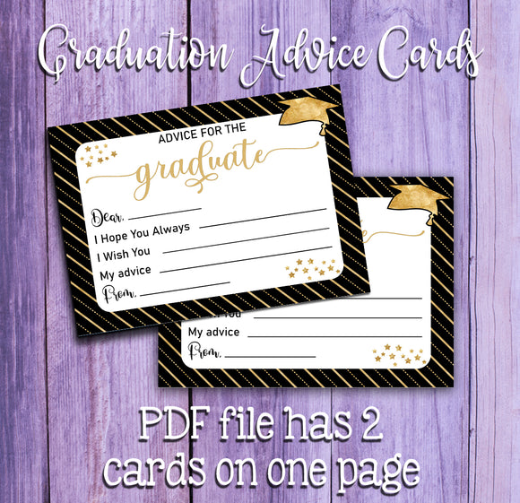 Printable Graduation Advice Cards, Grad Party Advice & Wishes, Class o Printable Graduation Advice Cards, Grad Party Advice & Wishes, Class o