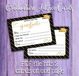 Printable Graduation Advice Cards, Grad Party Advice & Wishes, Class of 2026 Advice Cards PDF Download - J & S Graphics
