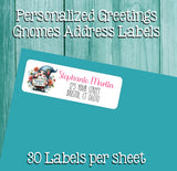 Personalized GREETINGS GARDEN GNOMES Address Labels, Return Address Labels, 30 per sheet