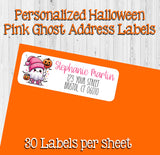 Pink Halloween Chic Ghost Address Labels, Cute Return Labels, Personalized Halloween Stickers, Set of 30