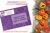 Pink Halloween Chic Ghost Address Labels, Cute Return Labels, Personalized Halloween Stickers, Set of 30