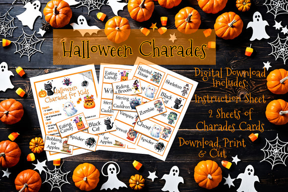 Halloween Charades Game Instant Download, Kids Party Game, Classroom Game, School Party Instant Download