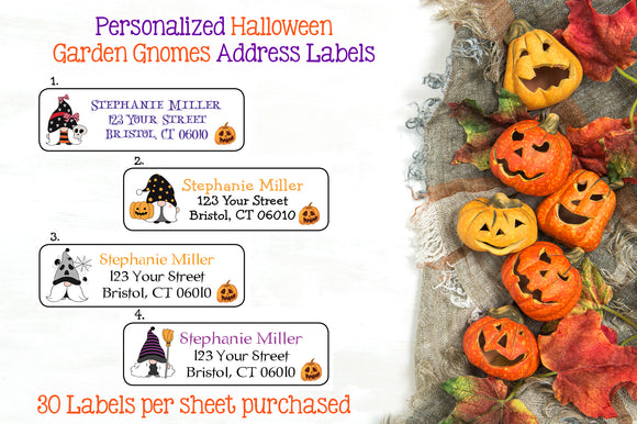 Personalized HALLOWEEN GNOMES Labels, Property of, Address Labels, Sets of 30 Labels, Pumpkins