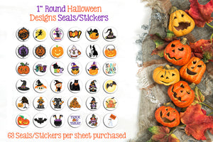 1" Round HALLOWEEN Design STICKERS / Seals, 63 Halloween Stickers