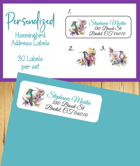 Personalized Hummingbirds Return Address Labels Colorful, Birds