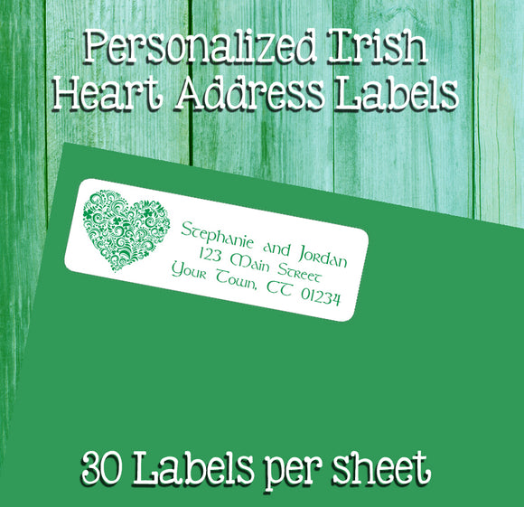 Personalized IRISH HEART Celtic Return Address LABELS - J & S Graphics