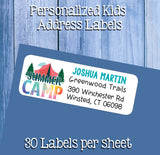 Personalized CAMPING KIDS Return ADDRESS Labels, Great for Kids, Kids Camp Labels, Sets of 30, Summer Camp