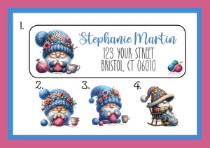 Personalized KNITTING GARDEN GNOMES Address Labels, Return Address Labels, 30 per sheet