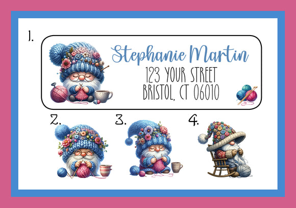 Personalized KNITTING GARDEN GNOMES Address Labels, Return Address Labels, 30 per sheet