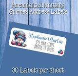 Personalized KNITTING GARDEN GNOMES Address Labels, Return Address Labels, 30 per sheet