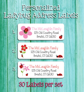 Personalized LADYBUG on FLOWER Address Labels, Return Address Labels, 30 per sheet