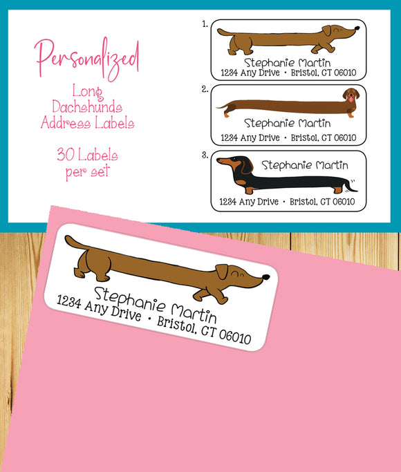 Long Dachshunds Address Labels, 30 Return Personalized Address Labels per sheet, Doxie
