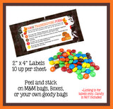 Thanksgiving Poem Favor Goody Bag Labels, Fun for Kids and Adults! M&M Candy Bag Labels