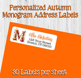 Personalized AUTUMN DESIGN MONOGRAM Initial Address Labels, Return Address Labels, 30 per sheet (Copy)