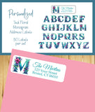 Personalized Teal Floral Monogram Address Labels – Custom Return Address Stickers – Set of 30 – Initial Mailing Labels