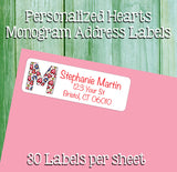 Personalized HEART DESIGN MONOGRAM Initial Address Labels, Return Address Labels, 30 per sheet