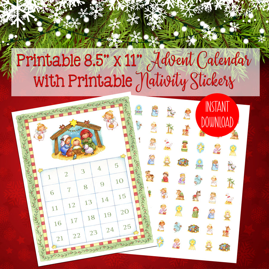 Christmas Advent Calendar Instant Download, Nativity Theme for Kids an