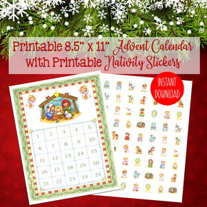 Christmas Advent Calendar Instant Download, Nativity Theme for Kids and Family, You Print