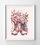 VICTORIAN GOTHIC BOOTS with Pink FLOWERS 8x10 Instant Download Print