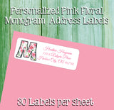 Personalized Pink Floral Monogram Address Labels, Return Address Labels, 30 per sheet