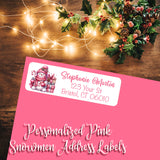 Personalized Pink Snowmen Return Address Labels - Sets of 30