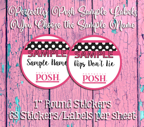 Perfectly Posh Round Sample Labels with Sample Names, New Posh Logo