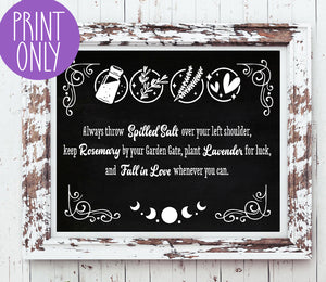 Practical Magic Quote Salt, Rosemary, Lavender, Love Wall Decor Instant Download 8x10  Faux Chalkboard Background