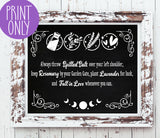 Practical Magic Quote Salt, Rosemary, Lavender, Love Wall Decor Instant Download 8x10  Faux Chalkboard Background