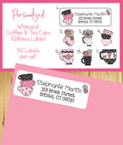 Personalized Whimsical Coffee and Tea Cups Address Labels:Return Address, Set of 30