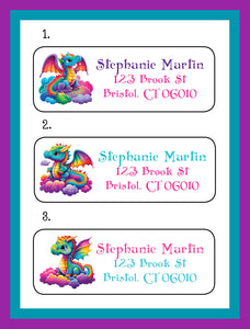 Personalized Rainbow Dragons Return ADDRESS Labels, cute Dragons