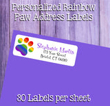 Personalized Rainbow Paws Return ADDRESS Labels, Kitty, Cat, Dog, Paw Prints