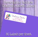Personalized Rainbow Unicorns Return ADDRESS Labels, cute unicorn