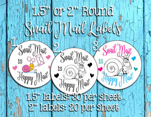 HAPPY MAIL SNAIL Stickers 1.5" Round Order Packaging Business Labels / Seals