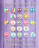 1" Round Peace Sign Design Stickers: Seals, 21 Styles (63 Stickers) - J & S Graphics