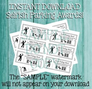 Printable INSTANT Download | SELFISH PARKING Award | Bad Parking You Suck at Parking "Ticket" | 6 up You Print Humorous Prank Joke