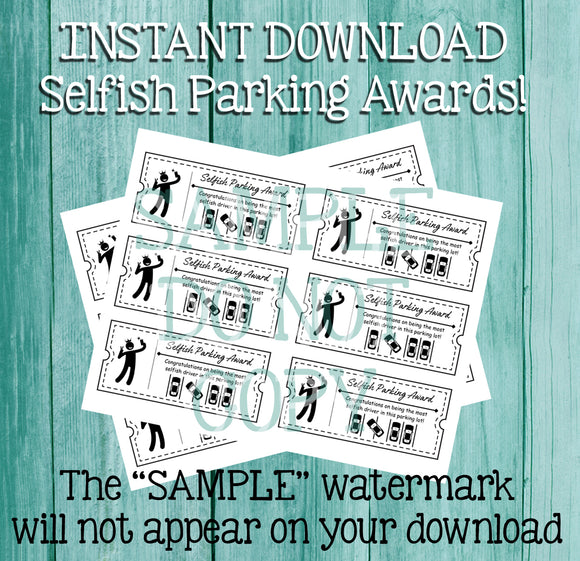 Printable INSTANT Download | SELFISH PARKING Award | Bad Parking You Suck at Parking 