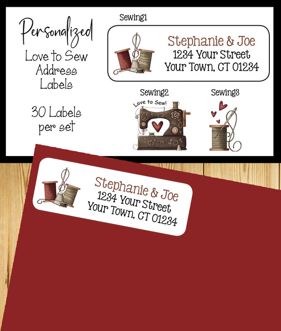 Personalized PRIM SEWING Designs Return Address Labels, Sewing Machine, Love to Sew
