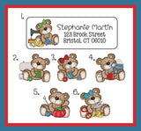 Personalized Address Labels Sewing Teddy Bears, Sets of 30 Labels