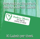 Personalized Labels SHAMROCK HEARTS Labels, Property of, ADDRESS Labels, Sets of 30, St. Patrick's Day