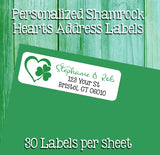 Personalized Labels SHAMROCK HEARTS Labels, Property of, ADDRESS Labels, Sets of 30, St. Patrick's Day