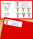 Personalized Christmas Whimsical Reindeer Return Address Labels - Sets of 30