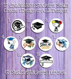 2026 Graduation Designs Stickers Seals, 63 Round 1" Stickers / Seals - J & S Graphics
