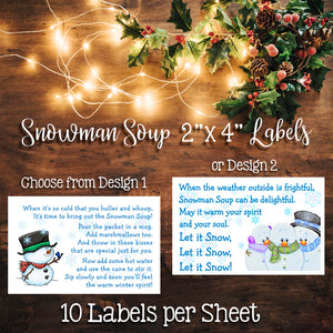 Holiday LABELS for SNOWMAN SOUP - Label your Hot Chocolate Goody Bags - J & S Graphics