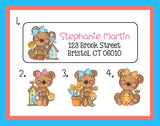 Personalized Address Labels Spring Floral Teddy Bears, Sets of 30 Labels