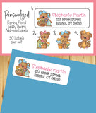 Personalized Address Labels Spring Floral Teddy Bears, Sets of 30 Labels