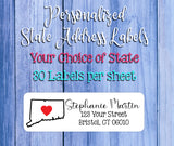 Personalized STATE Outline with HEART Address Labels, Sets of 30, Change of Address, Personalized