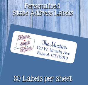 STATE Outline Address Labels, Home Sweet Home, Sets of 30, Change of Address, Personalized